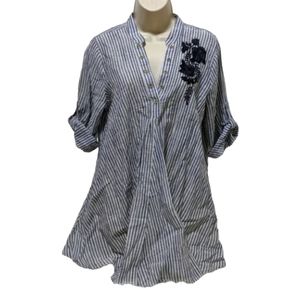 Blue & White Floral Striped Button Up Shirt